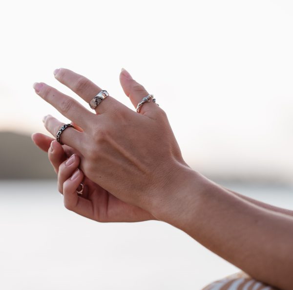 ocean inspired textured silver rings