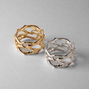coral style ring in gold and silver