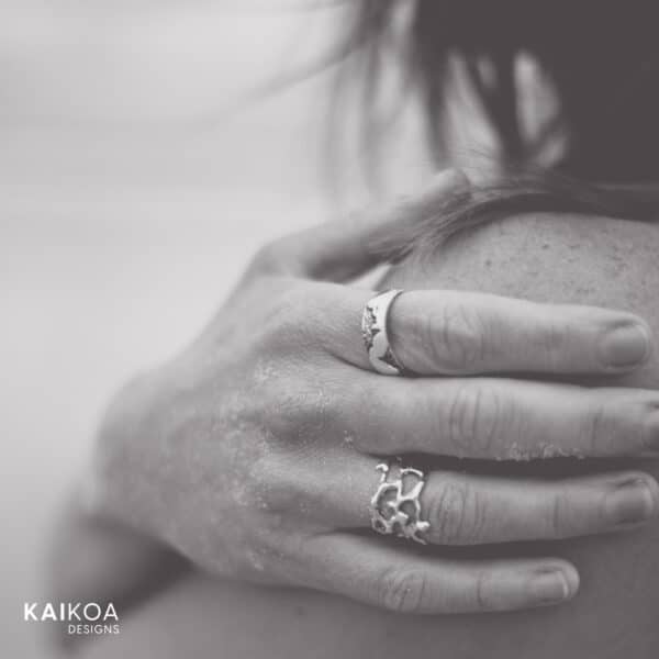 ocean coral inspired silver ring