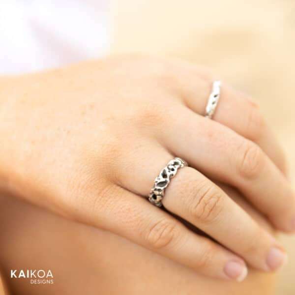 ocean inspired textured silver ring