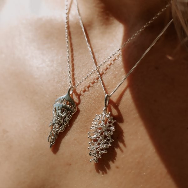 Crown coral pendant and Small Jellyfish handmade silver