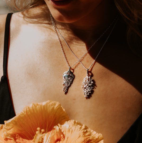 Small Jellyfish Pendant and Crown Coral Pendant cast in sterling silver