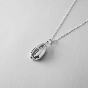 Silver large cowrie shell pendant necklace
